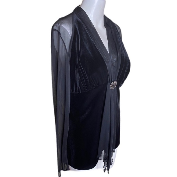 Blu Sage Holiday Blouse Black Sheer Sleeves & Back Velvet Bodice Size L - Picture 3 of 6